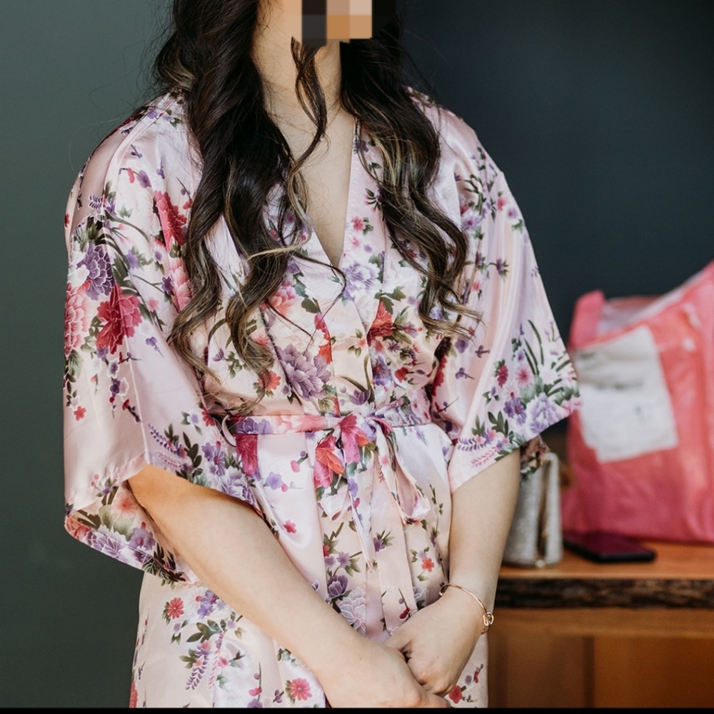 3 Floral Pink and White Silk Dressing Gowns Robes